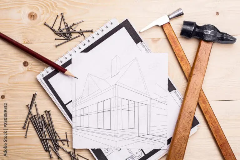 hammers and house drawing. concept of home improvement